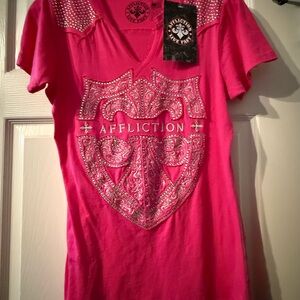 Affliction Pink Graphic Tee with sparkle